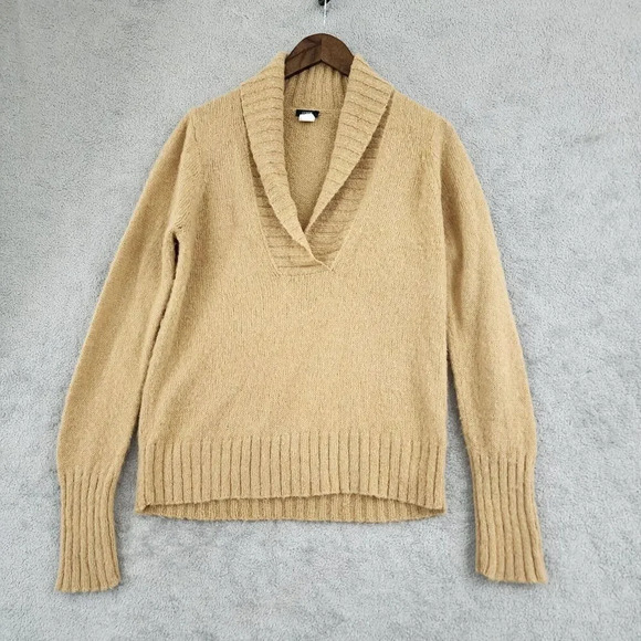 J. Crew Wool Mohair Womens Large Camel Shawl Collar Sweater 24PT - Picture 1 of 5